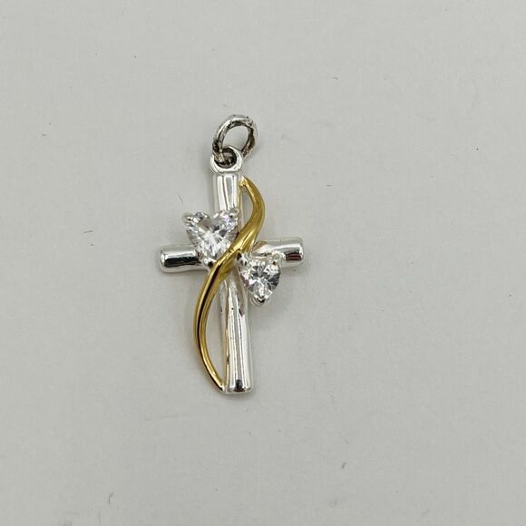 Sterling Silver Double Sided Cross Pendant with Cubic Zirconia - Picture 1 of 4